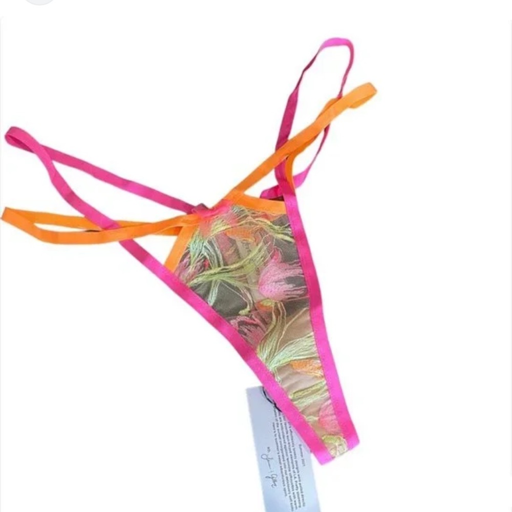 NEW For Love and lemons Floral Embroidered Pink and Orange Thong size xxs